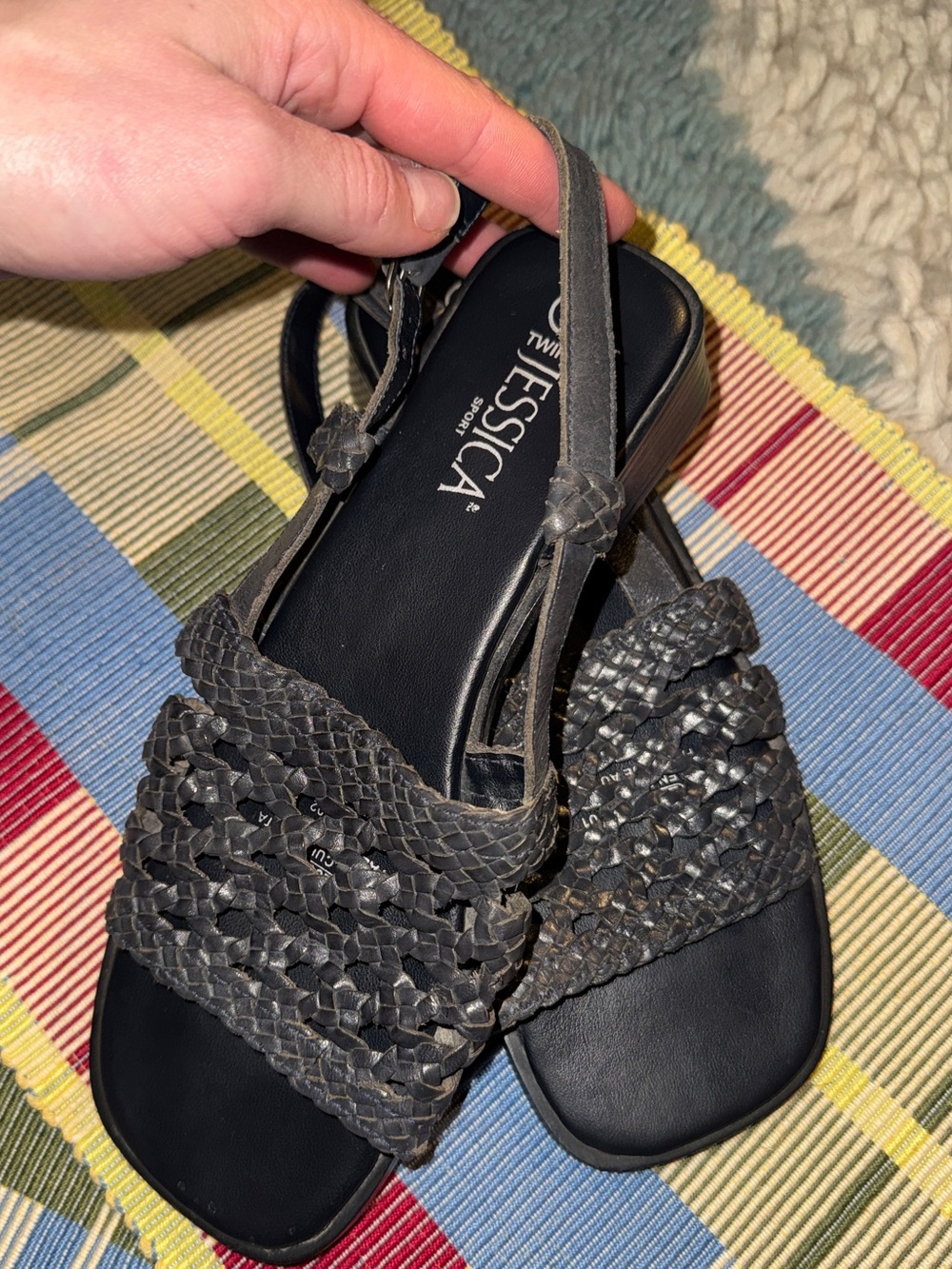 Vintage Jessica Black Braided Leather Strap Sandals - size 9